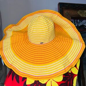 Scala Striped Sun Hat Women's Orange & Yellow Multi-Color Floppy Sunhat